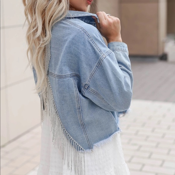 NWT Andree By Unit Bring Rhinestone Denim Jacket - Picture 11 of 12